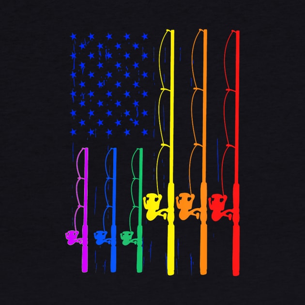 LGBT Pride Spinning Rod Fishing Pole USA Flag by mcduffielachlan